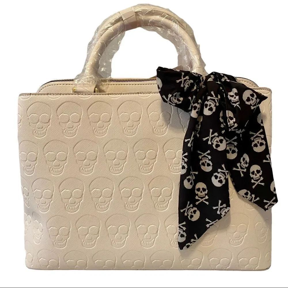 Betsey Johnson Skulltastic Satchel in Creme.